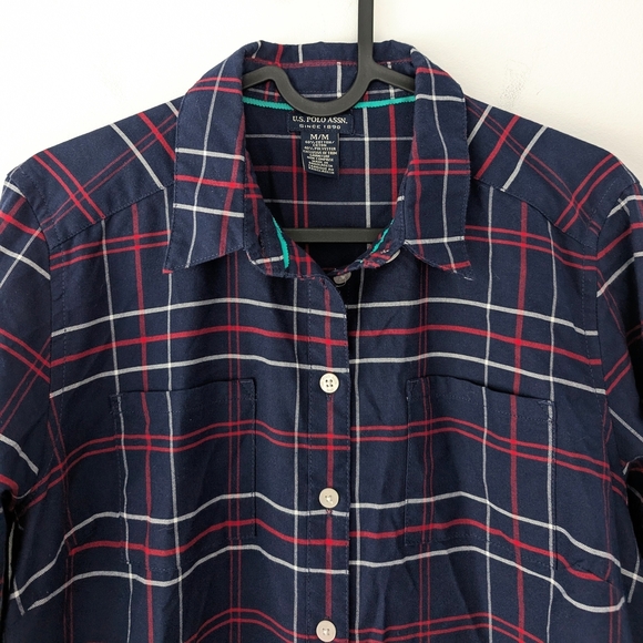 U.S. Polo Assn. Navy Plaid Long Sleeve Shirt Dress In Size Medium - Picture 3 of 8